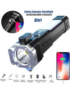 Prishva Prishva Portable Rechargeable Torch LED Flashlight Long Distance Beam Range with Power Bank Hammer and Strong MagnetsWindow Glass and Seat Belt Cutter 4 Modes for Car Camping Hiking Indoor Outdoor  - Image 2