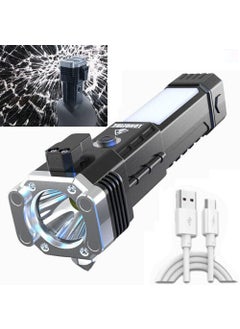 Prishva Prishva Portable Rechargeable Torch LED Flashlight Long Distance Beam Range with Power Bank Hammer and Strong MagnetsWindow Glass and Seat Belt Cutter 4 Modes for Car Camping Hiking Indoor Outdoor  - Image 1