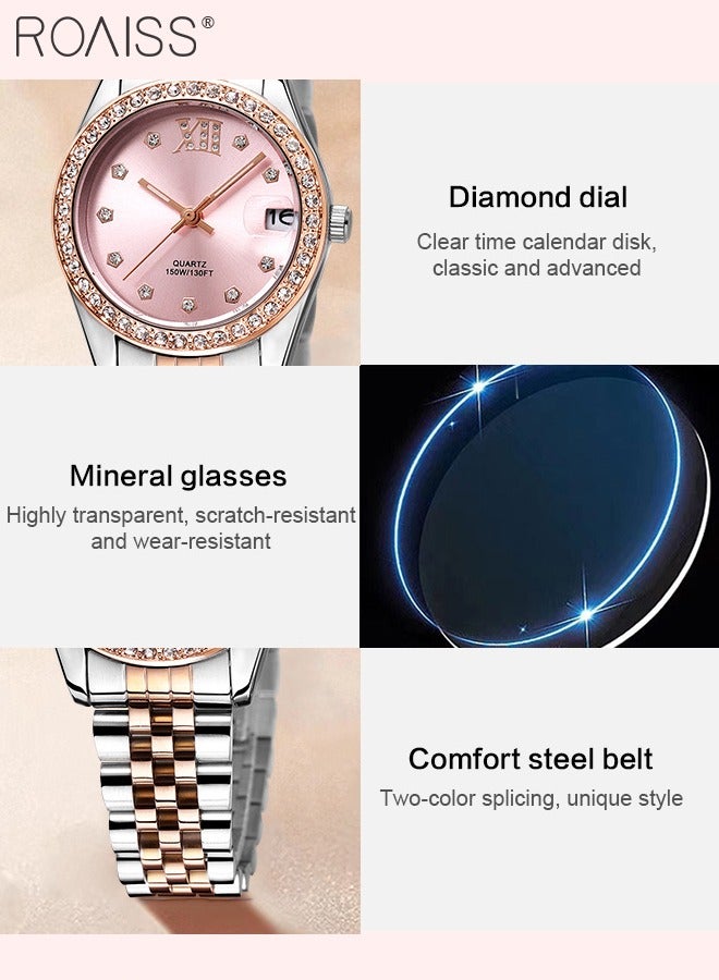 رويس ساعة كوارتز نسائية بسوار فولاذي بمينا الوردي دائرية مع زينة ألماس، ساعة يد عصرية فاخرة مقاومة للماء كهدية للسيدات - Image 5