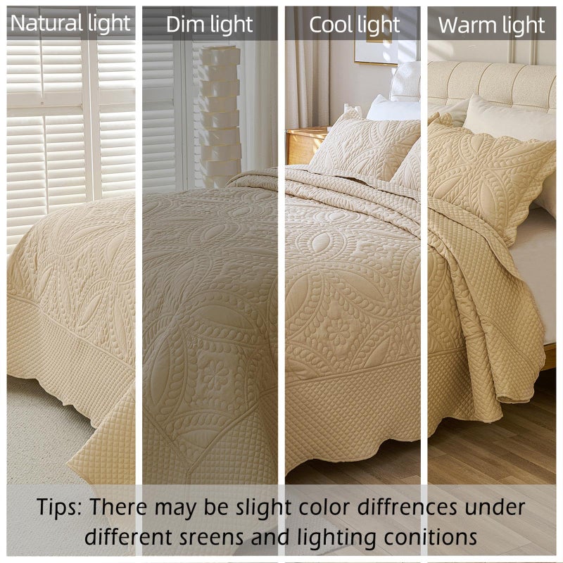Cmfshape Oversize King Bedspread 128"x120",3 Piece California King Quilt,Lightweight Bed Quilt Set for All Season,Modern Geometric Pattern Bedding Set Beige - Image 4