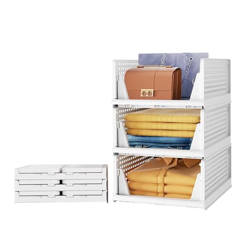 Aditya polymers Large Wardrobe Closet Organizers Pack of 3 | Foldable Stackable Clothes Storage Baskets | Adjustable Sliding Drawer Design | Space Saving Multipurpose Organizer for Cupboard Almirah - Image 1