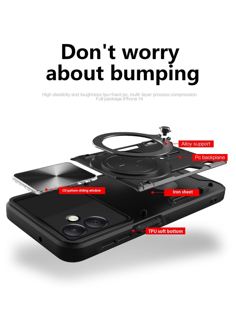 for Samsung Galaxy A06 4G Case, Slide Camera Lens Cover, Magnetic Ring Holder Kickstand Protective Phone Case for Samsung Galaxy A06 4G, Black - Image 3