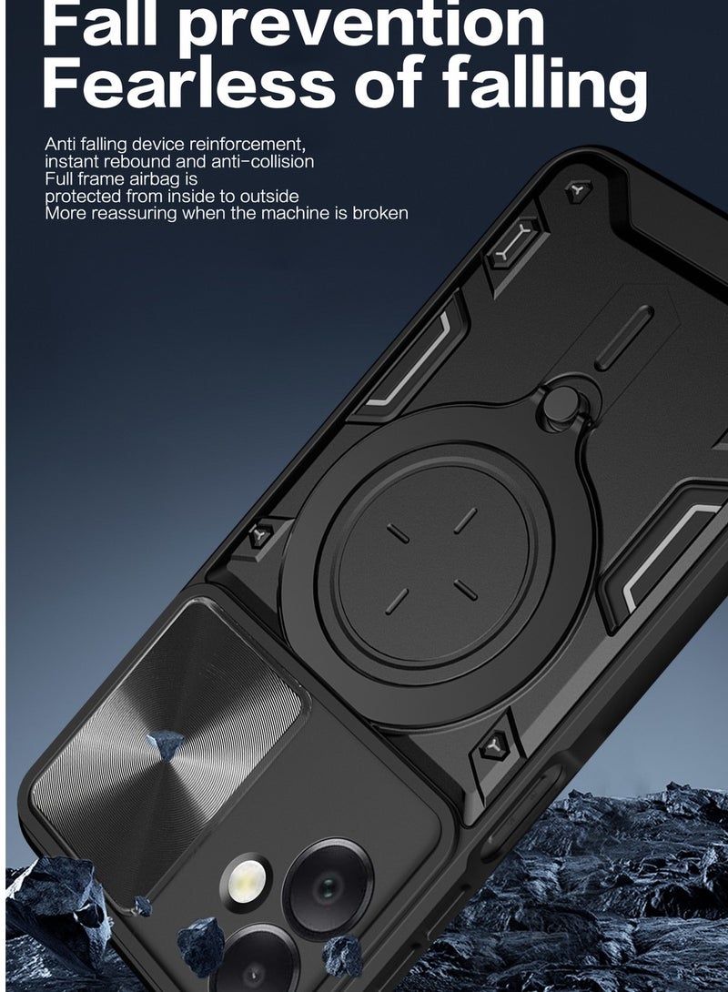 for Samsung Galaxy A06 4G Case, Slide Camera Lens Cover, Magnetic Ring Holder Kickstand Protective Phone Case for Samsung Galaxy A06 4G, Black - Image 4