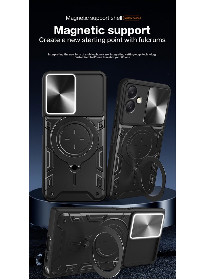for Samsung Galaxy A06 4G Case, Slide Camera Lens Cover, Magnetic Ring Holder Kickstand Protective Phone Case for Samsung Galaxy A06 4G, Black - Image 5