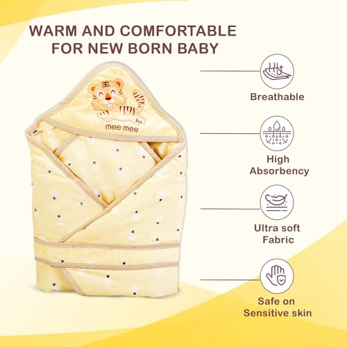 Mee Mee 100% Soft Cotton Hooded Baby Wrapper Cum Warmer, Blanket with Hood for New Born Baby 6+ Months - Image 3