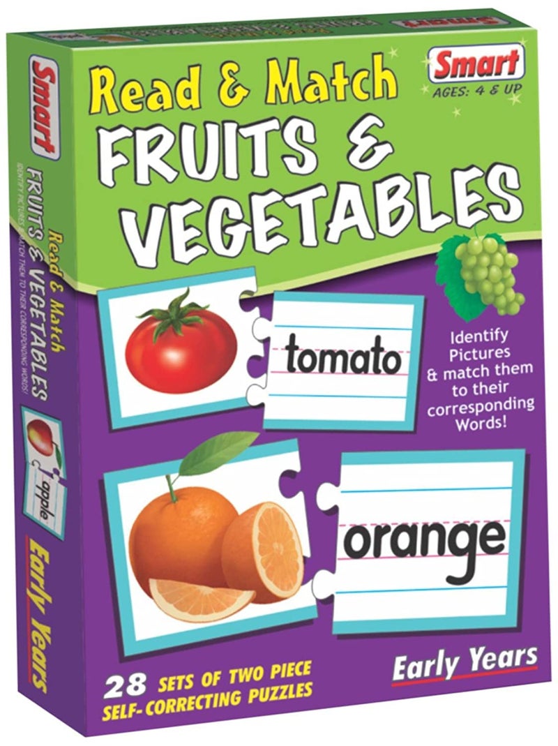 Smart - 1083 Read and Match Fruits and Vegetables Puzzle (Multi-Color, 28 Pieces) - Image 1