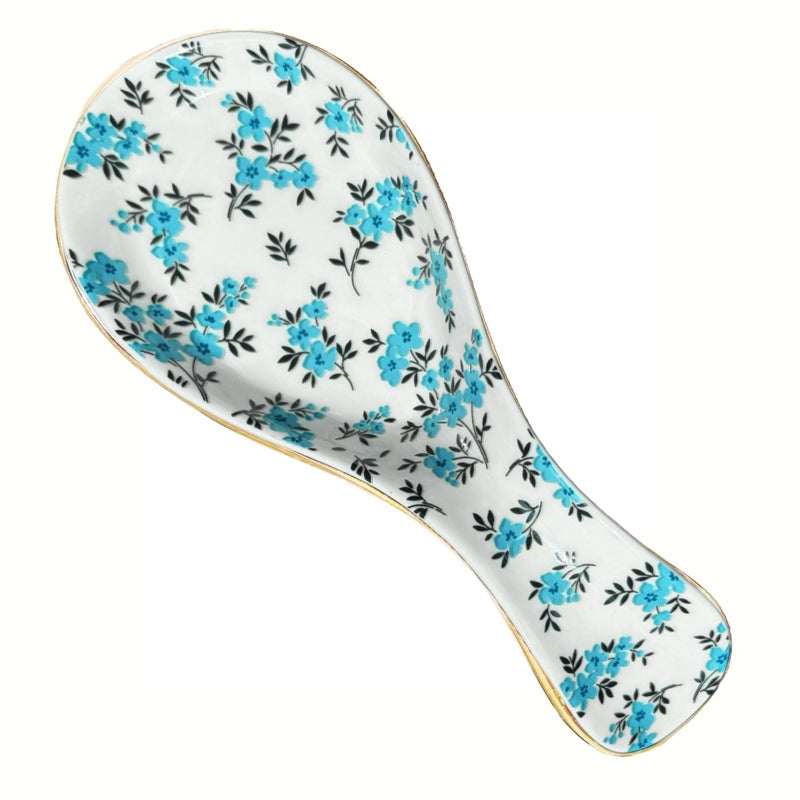 LEAZUL Ceramic Spoon Rest for Stove Top Kitchen Counter Large Spoon Holder Farmhouse Floral Flowers Print Coffee Spoon Cooking Utensil Tools Rest Modern Kitchen Decor - Image 3