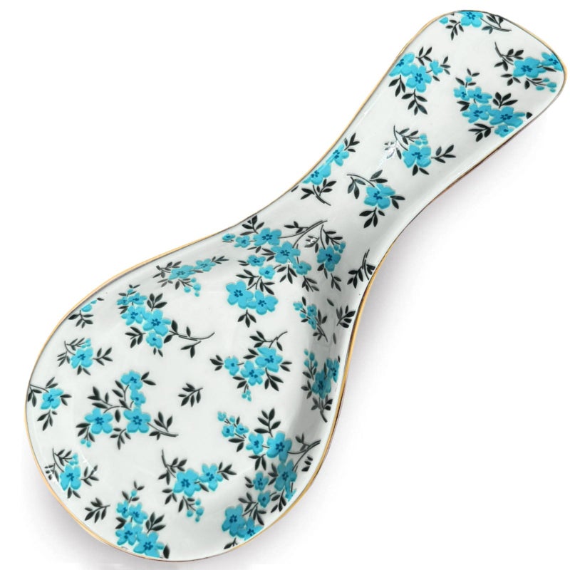 LEAZUL Ceramic Spoon Rest for Stove Top Kitchen Counter Large Spoon Holder Farmhouse Floral Flowers Print Coffee Spoon Cooking Utensil Tools Rest Modern Kitchen Decor - Image 1