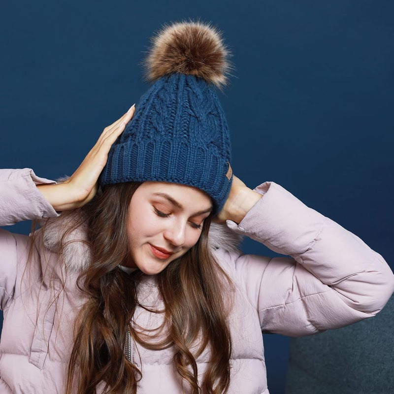 REDESS Women Winter Pompom Beanie Hat with Warm Fleece Lined, Thick Slouchy Snow Knit Skull Ski Cap - Image 4