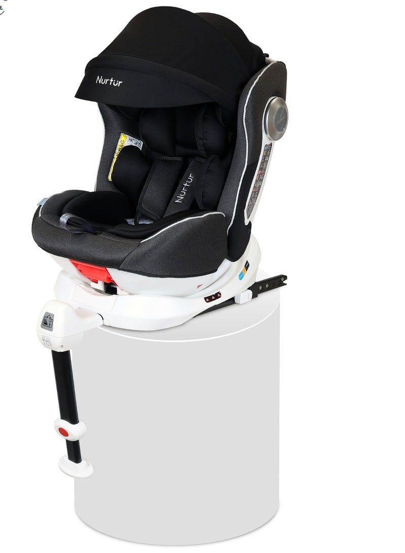 Nurtur Liberty Baby 4 in 1 Car Seat Leg Support ISOFIX 10-level Adjustable Backrest with Canopy Upto 36kg Black - Image 1