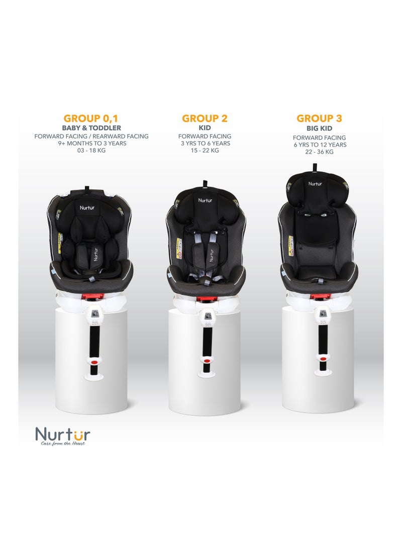 Nurtur Liberty Baby 4 in 1 Car Seat Leg Support ISOFIX 10-level Adjustable Backrest with Canopy Upto 36kg Black - Image 5