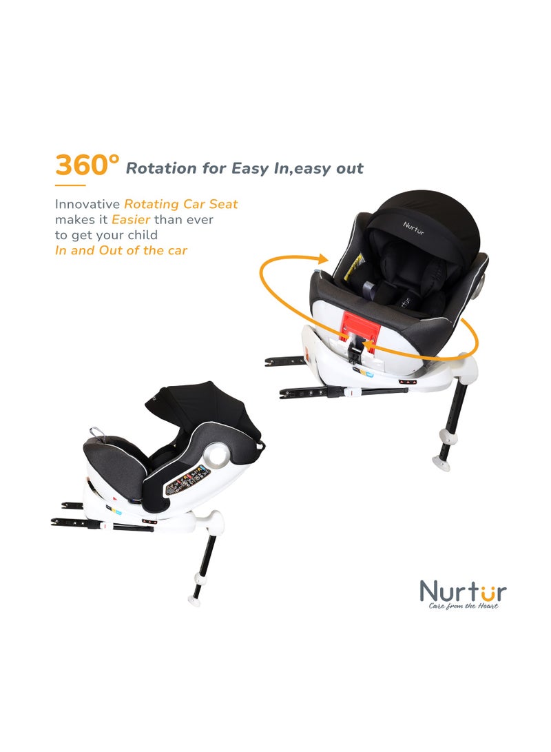 Nurtur Liberty Baby 4 in 1 Car Seat Leg Support ISOFIX 10-level Adjustable Backrest with Canopy Upto 36kg Black - Image 3