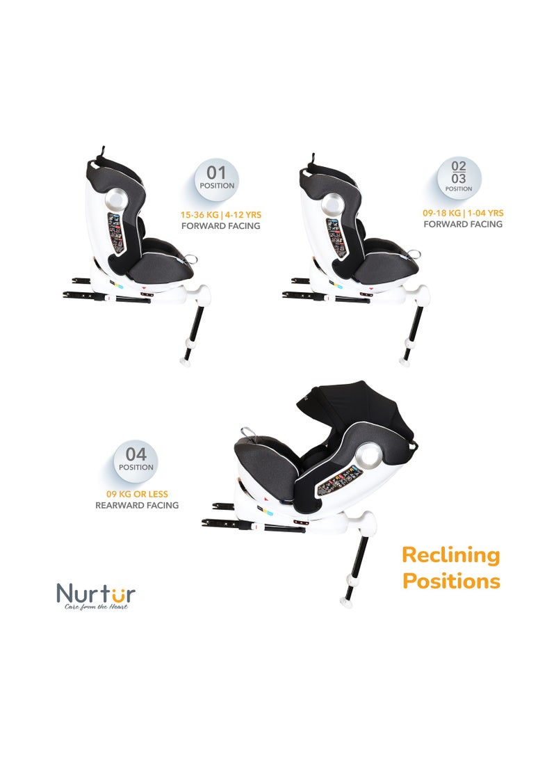 Nurtur Liberty Baby 4 in 1 Car Seat Leg Support ISOFIX 10-level Adjustable Backrest with Canopy Upto 36kg Black - Image 4