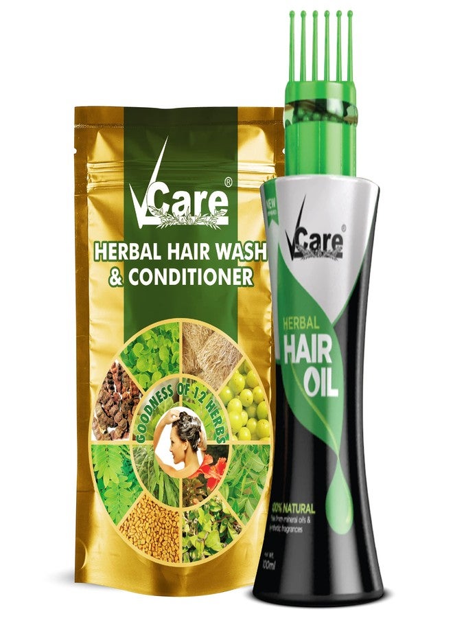 VCare Herbal Hair Wash & Conditioner 100gm and New Improved Herbal Hair Oil with Wonder Cap for Conditioning, Control Dandruff, Itching, Reduces Hair Fall 100 ml 1+1 Combo - Image 1
