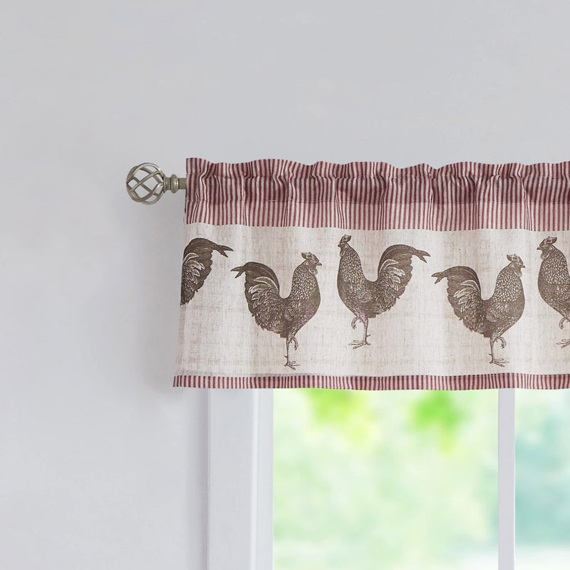 SXZJTEX SXZJTEX Farmhouse Rooster Kitchen Boho Rustic Linen Rod Pocket Small Stripe Window Curtains for Living RoomKitchen Bathroom and Cafa 54x 15Red 