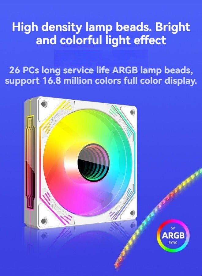 M MIAOYAN Prism chassis fan desktop computer 12cm white ARGB temperature controlled silent forward rotation cooling fan - Image 2