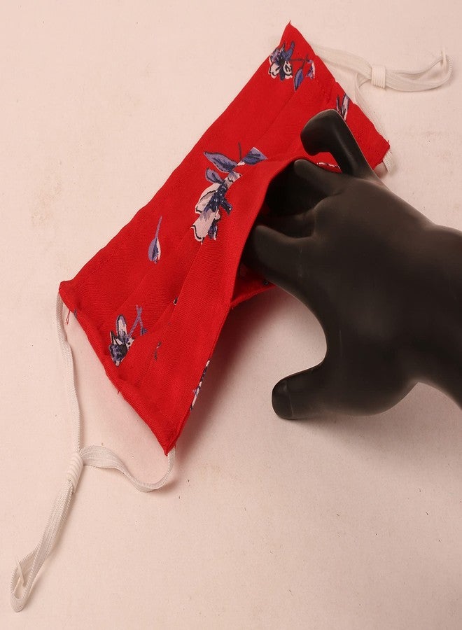 Touchstone anti pollution smog smoke cold cough protective cotton face mask Floral Fabric Adjustable filter pocket nose bridge 2 layer reusable washable for men, women (Pack of 3). Yellow Red Green - Image 3