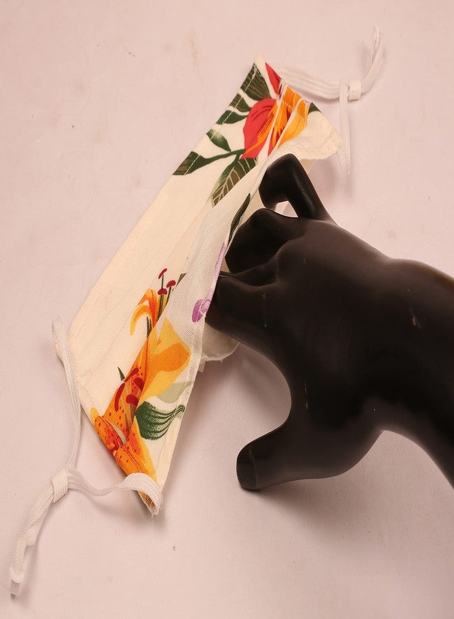 Touchstone anti pollution smog smoke cold cough protective cotton face mask Floral Fabric Adjustable filter pocket nose bridge 2 layer reusable washable for men, women (Pack of 3). Yellow Red Green - Image 2