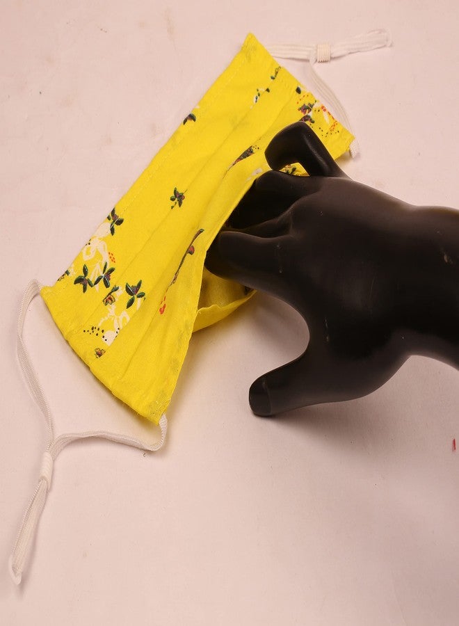 Touchstone anti pollution smog smoke cold cough protective cotton face mask Floral Fabric Adjustable filter pocket nose bridge 2 layer reusable washable for men, women (Pack of 3). Yellow Red Green - Image 4