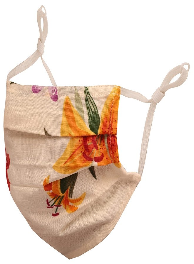 Touchstone anti pollution smog smoke cold cough protective cotton face mask Floral Fabric Adjustable filter pocket nose bridge 2 layer reusable washable for men, women (Pack of 3). Yellow Red Green - Image 5