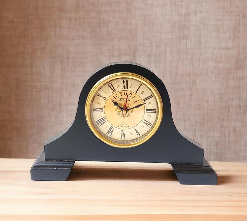 NORVILLE NORVILLE Vintage Wooden Mantel Clock Desk Shelf Clock Quartz Movement Black Finish Clock for Home Office Room Decoration
