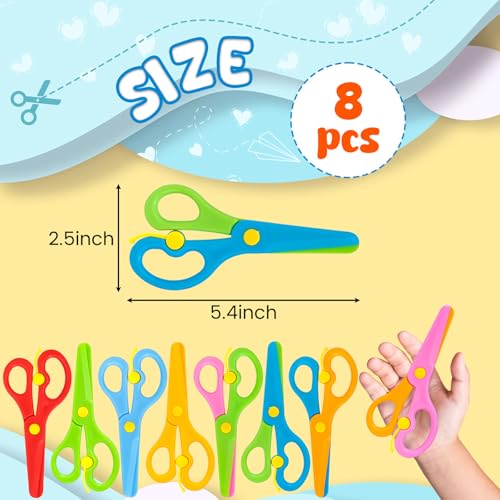 LOVESTOWN Toddler Scissors for Small Hands, 8PCS Blunt Tip Training Safety Scissors Anti-Pinch Design for Kids & Children, Child Hand-Eye Coordination Development, Art Craft Cutting Paper Supplies - Image 2