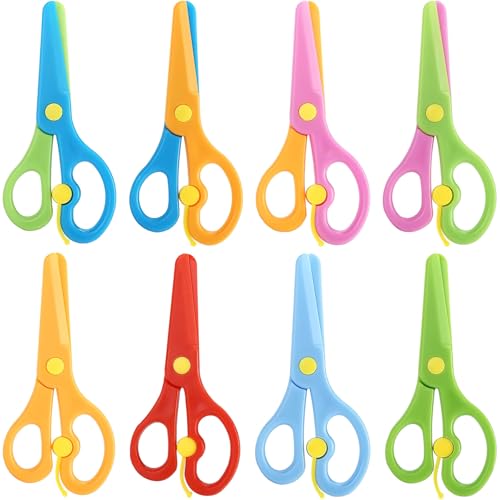 LOVESTOWN Toddler Scissors for Small Hands, 8PCS Blunt Tip Training Safety Scissors Anti-Pinch Design for Kids & Children, Child Hand-Eye Coordination Development, Art Craft Cutting Paper Supplies - Image 1