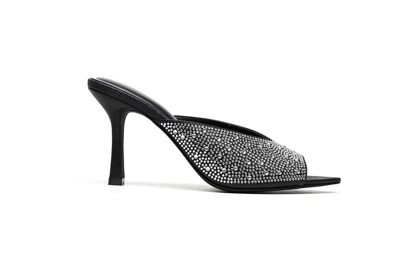 Embellished open toe high-heeled mule