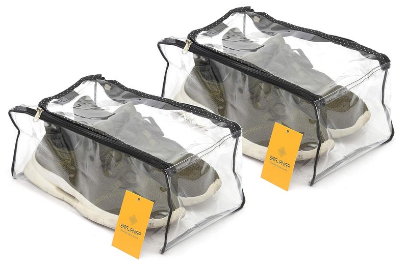 SRAJANAA Srajanaa Transparent Waterproof Multiutility Portable Dustproof Shoe Storage Box, Pouch Bag & Shoe Cover | Durable Shoe Protector, Travel Storage Organizer for Shoes, Boots, High Heels | Set of 2  - Image 1