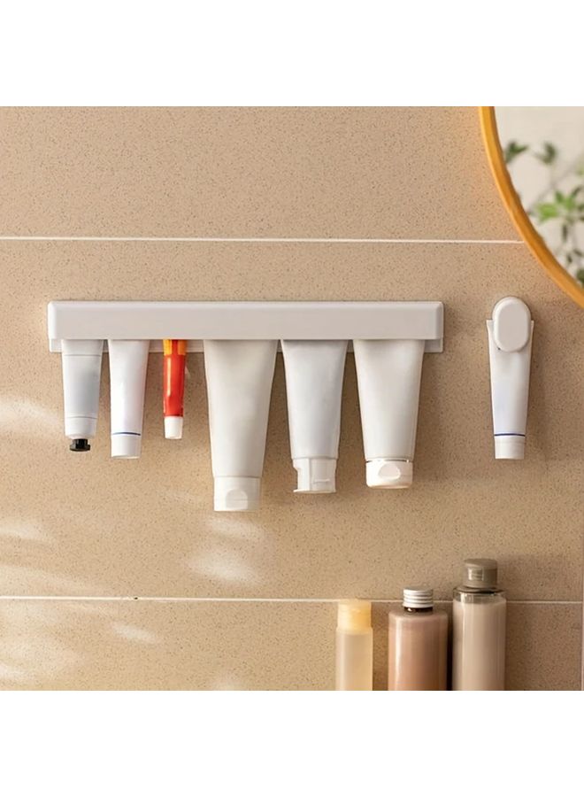 Adhesive Wall Mounted Toothbrush Holder With Toothpaste Storage Sleek White Design - Image 4