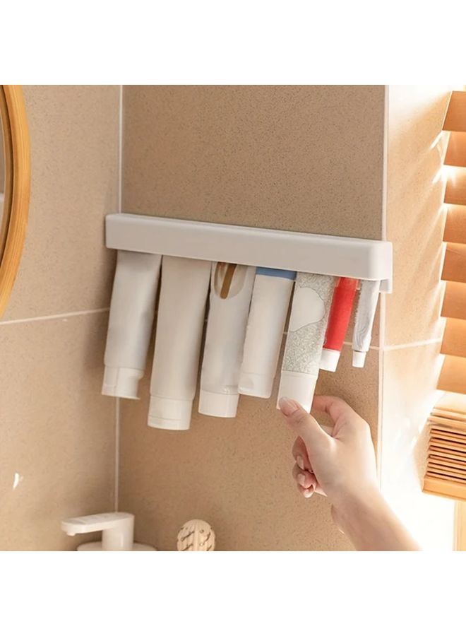Adhesive Wall Mounted Toothbrush Holder With Toothpaste Storage Sleek White Design - Image 2