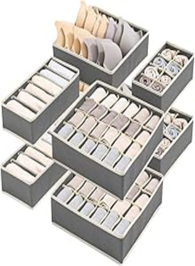Sitake 8 set foldable closet underwear organizer, storage boxes under bed organizer for underwear, bras, socks, ties, belts, tank tops - drawer dresser divider - closet organizers - 8 pack (gray)