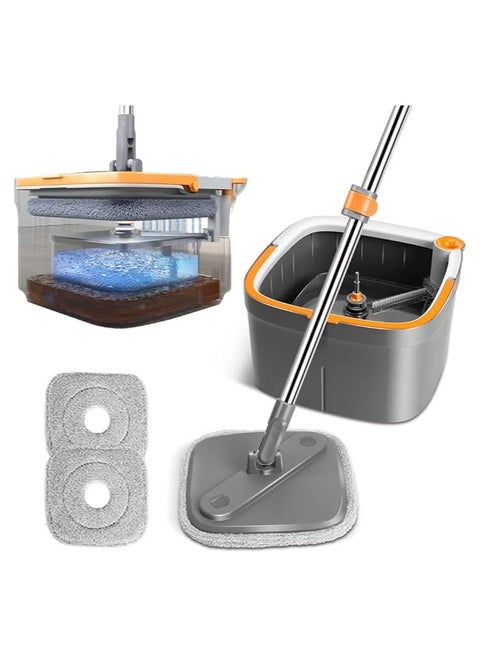 Rotary Squeeze Mop and Bucket Microfiber Mop Pads Hand Free Wringing Floor Clean Mop with 2 Pads