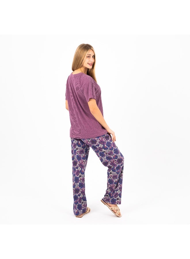 zecotex  Women's Cotton Embroidered Pajama Set – Short Sleeve V-Neck Top & Printed Pants – Soft, Lightweight & Breathable Summer Loungewear  - Image 4