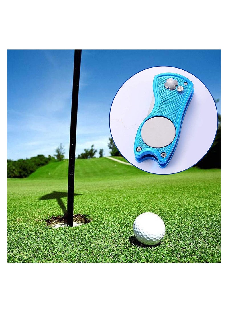 SYOSI - Metal Foldable Golf Divot Tool, Golf Lawn Repair Folding Fork with Pop Up Button And Magnetic Ball Marker, Portable Golf Pitchfork, Fish Design (Pack of 2, Black, Blue) - Image 1