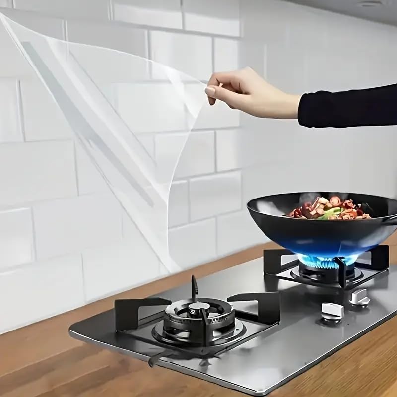LIVECOOL Transparent Kitchen Oil-Proof Sticker Waterproof Clear Kitchen Tile Stove Table Furniture Protection Film,Temperature and Oil Resistant Self-Adhesive (Tranparent Wall Sheet 20 X 90 inch) - Image 1