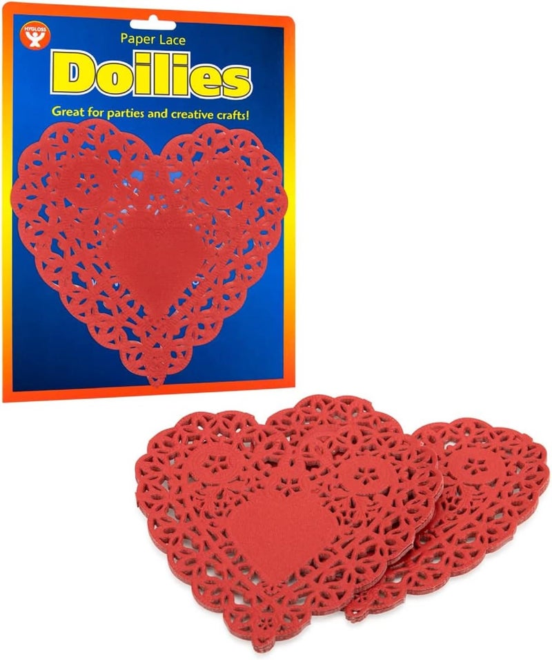 Hygloss Heart Doilies 36 Pcs 6Inch Red Paper Heart Shaped Doilies for Valentines Crafts Table Settings Ideal for Valentine Doily