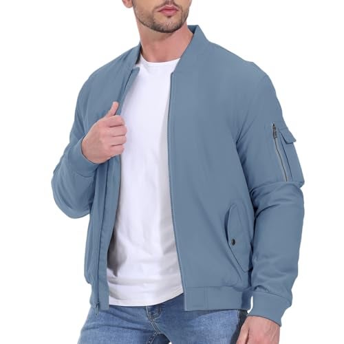 Gopune Mens Windproof Bomber Jacket Warm Water Resistant Windbreaker Winter Outwear Quilted Jackets Coats Sky BlueL - Image 3