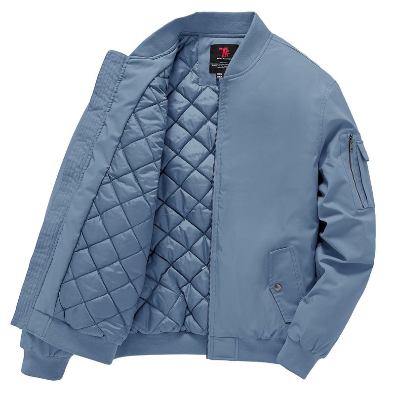 Gopune Mens Windproof Bomber Jacket Warm Water Resistant Windbreaker Winter Outwear Quilted Jackets Coats Sky BlueL - Image 2
