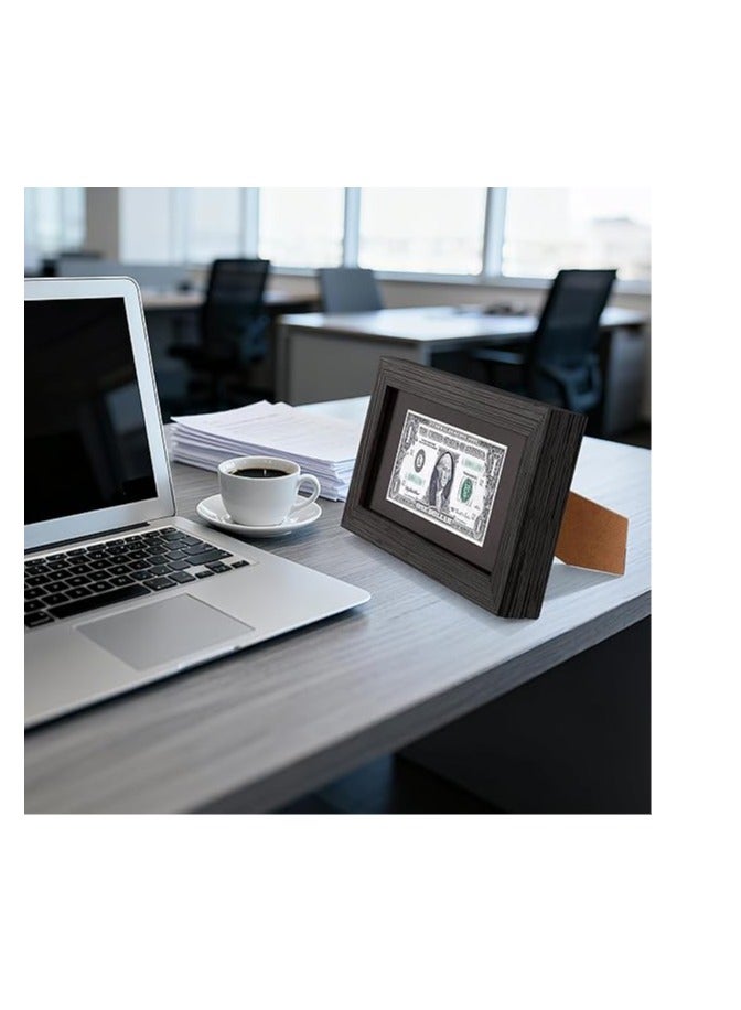 Space Art Deco, Dark Brown Textured Dollar Bill/License Holder Frame in Black Mat, Money/Check Holder, Tempered Glass, Easel Stand for Desk or D-Ring Hangers Wall Mounting Display (Set of 1) - Image 5