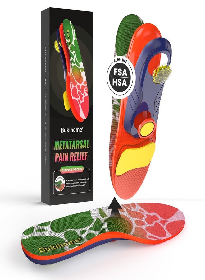 Bukihome Insoles with Metatarsal Foot Pads for Women - Mortons Neuroma Treatment for Foot Pain Relief, Metatarsalgia Insoles with Heel Cushion, L, 9-9.5 Women - Image 1