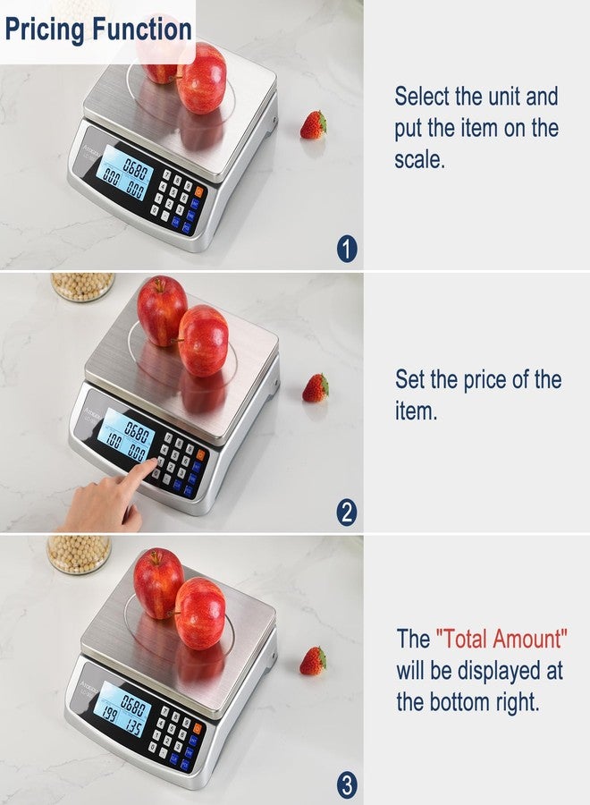 Atogou 110lb Food Scale, Commercial Kitchen Scale with Price Computing, Plug-in Usable, 0.05oz/1g, 304 Stainless Steel, for Cooking, Vegetables, Farm, Industry, Counting. LC300 Silver - Image 4