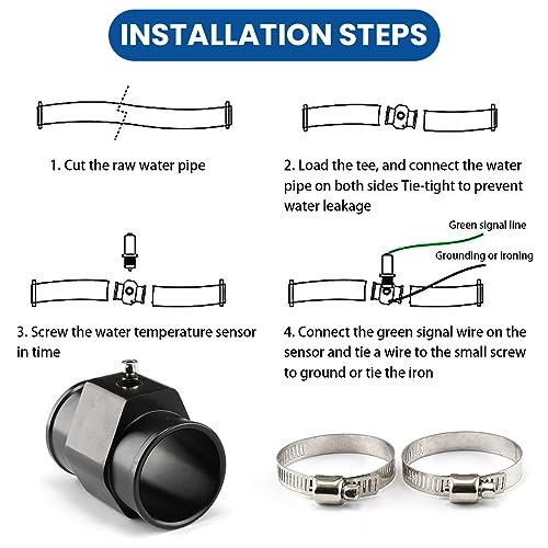 zipelo Water Temp Joint Pipe, Car Aluminum Alloy Water Temperature Sensor Adapter, 28-40 mm Universal Sensor Gauge Radiator Hose Adapter Clamps, Automotive Engine Radiator (38mm/Black) - Image 5