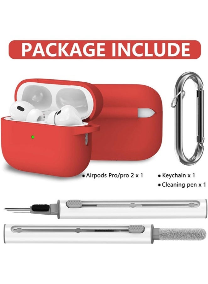 KENSUO Soft Silicone Protective Case Cover for AirPods Pro 2/Pro with Cleaner Kit and Keychain(Red)  - Image 2
