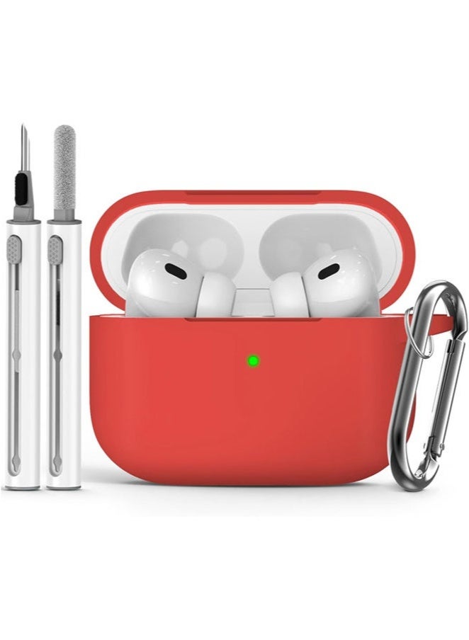 KENSUO Soft Silicone Protective Case Cover for AirPods Pro 2/Pro with Cleaner Kit and Keychain(Red)  - Image 1
