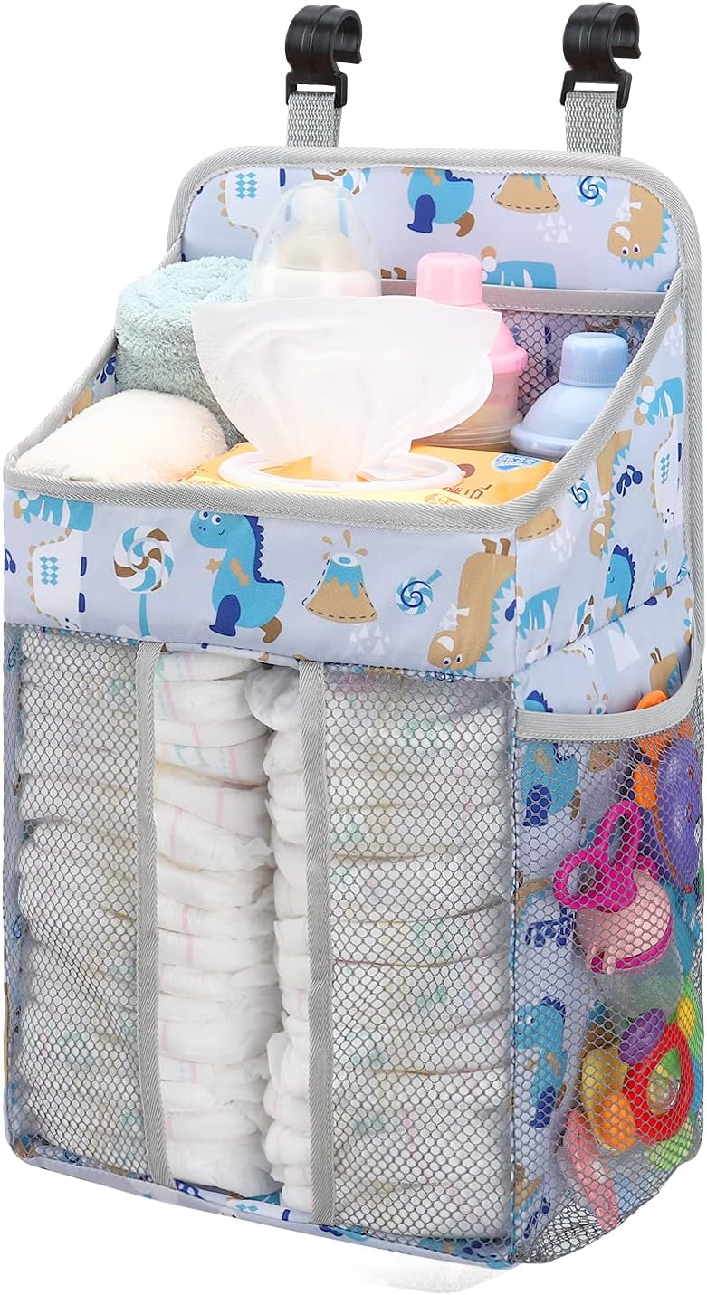 Accmor Hanging Baby Diaper Caddy Organizer Diaper Stacker Baby Crib Hanging Classified Storage Bag Organizer for Changing Table Crib Playard or Wall  Nursery Organization White - Image 1