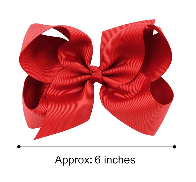 DEEKA 2 PCS 6" Big Hand-made Grosgrain Ribbon Solid Color Hair Bows Alligator Clips Hair Accessories for Little Teen Toddler Girls Kids Set of 2 -Red - Image 2