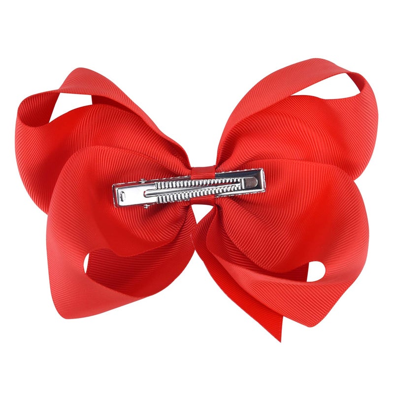 DEEKA 2 PCS 6" Big Hand-made Grosgrain Ribbon Solid Color Hair Bows Alligator Clips Hair Accessories for Little Teen Toddler Girls Kids Set of 2 -Red - Image 3