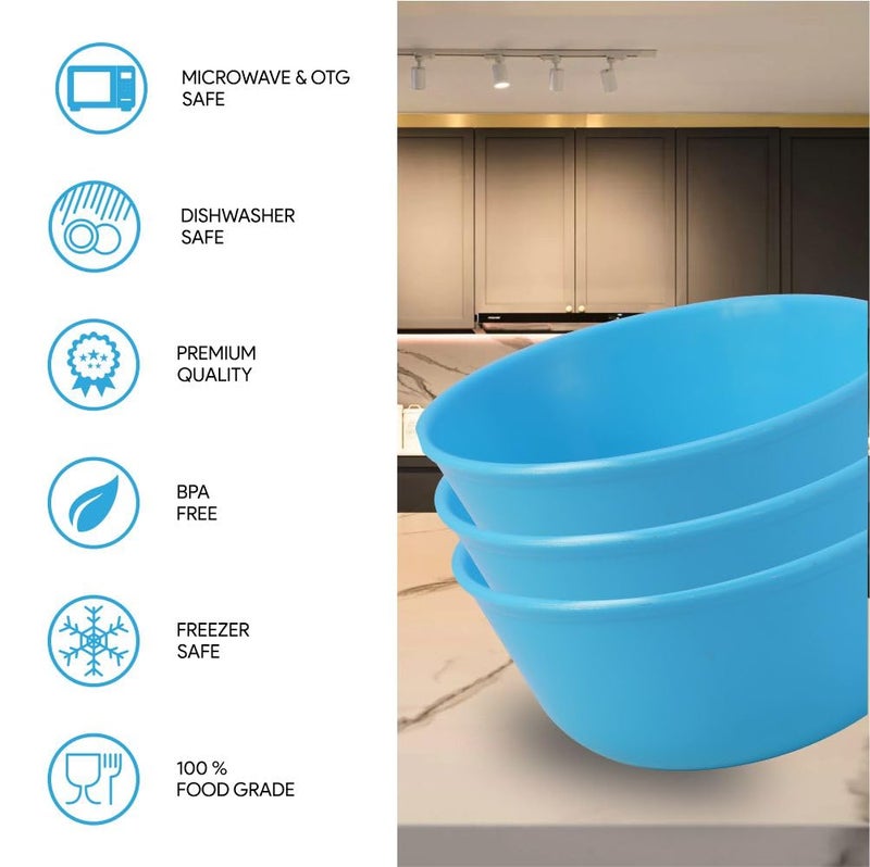 Wonder Plastic Sigma 500 Unbreakable BPA Free Plastic Bowl Set for Cereal, Salad, Rice, Soup, Pasta, Snack Bowl, Microwave Safe, Dishwasher Safe, 3 Pcs, 450 ml, Cyan Color - Image 5