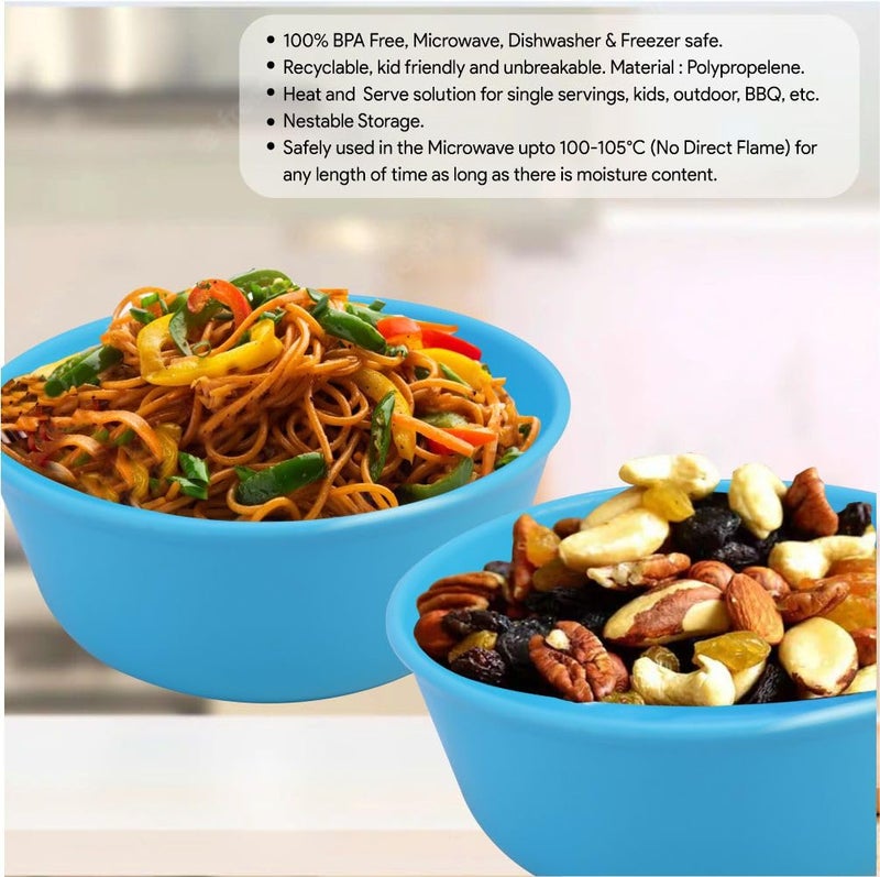 Wonder Plastic Sigma 500 Unbreakable BPA Free Plastic Bowl Set for Cereal, Salad, Rice, Soup, Pasta, Snack Bowl, Microwave Safe, Dishwasher Safe, 3 Pcs, 450 ml, Cyan Color - Image 4